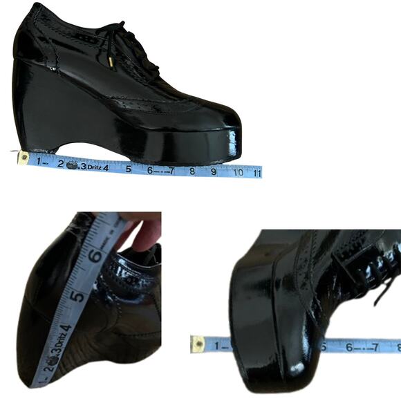 Shakuhachi Black Patent Leather Platform Wedge Oxfords – Cult Archival, Size 7 - Picture 6 of 7